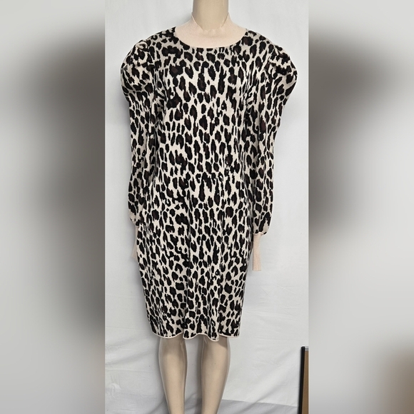 Just...Taylor Dresses & Skirts - Just Taylor XL Dress Knit Pleated Shoulder Puff Mock Neck Leopard Print